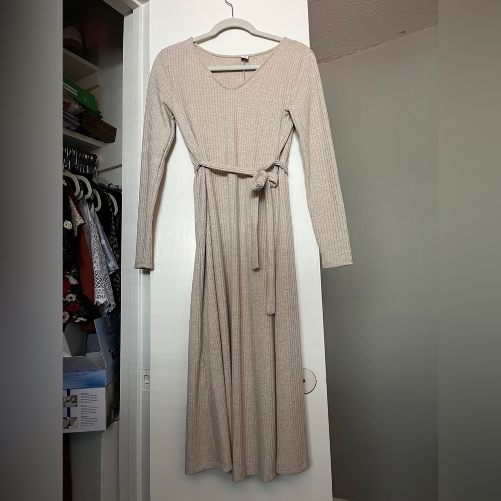 Cream, ribbed, maternity, long sleeve dress XS